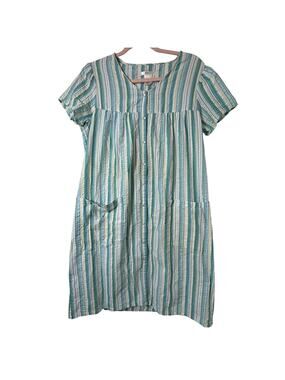Md Y2K Victorias Secret Pink House Dress Blue Green Stripe Pocket Lounge Cottage